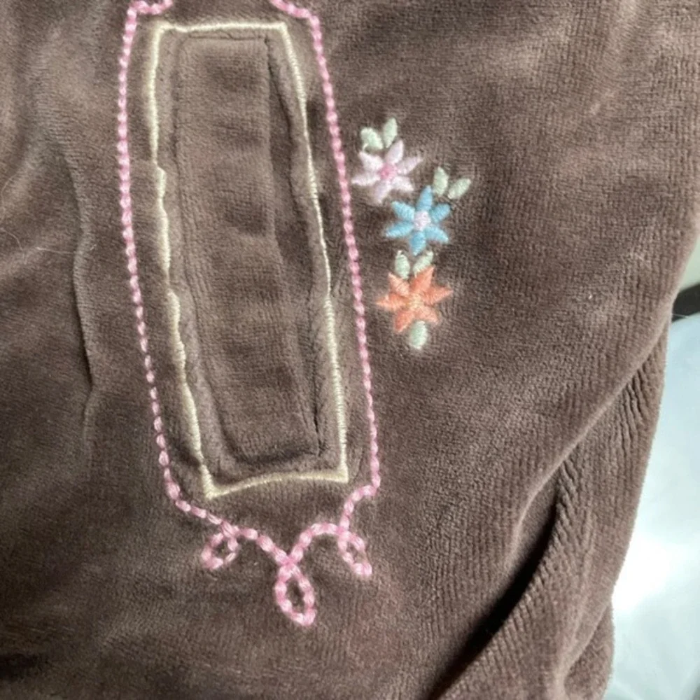 Vintage Y2K Gymboree Velour Hoodie Full Zip Up Embroidered Brown Girls Size 6‎